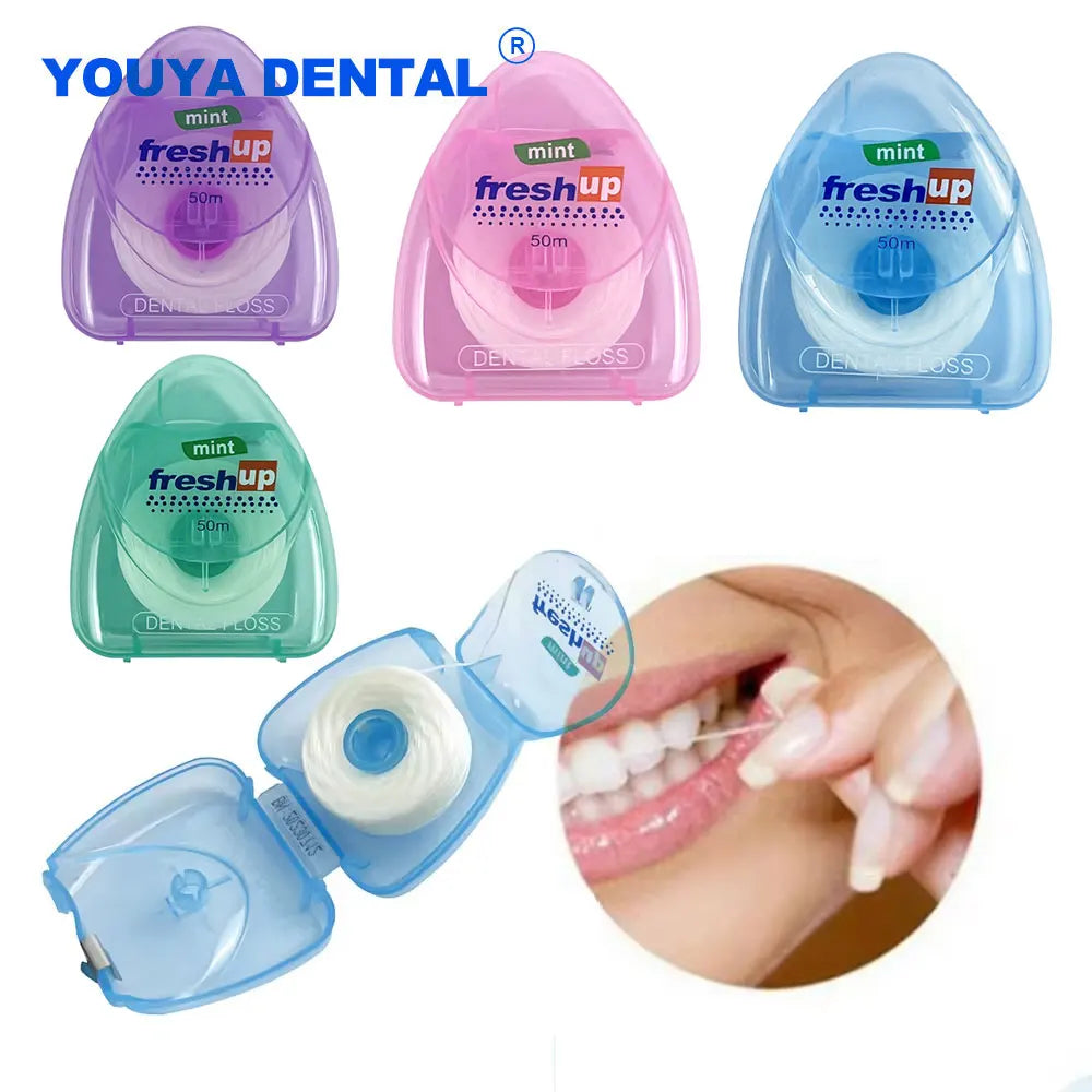 Fil dentaire portable de 50m, cure-dents, hygiène bucco-dentaire