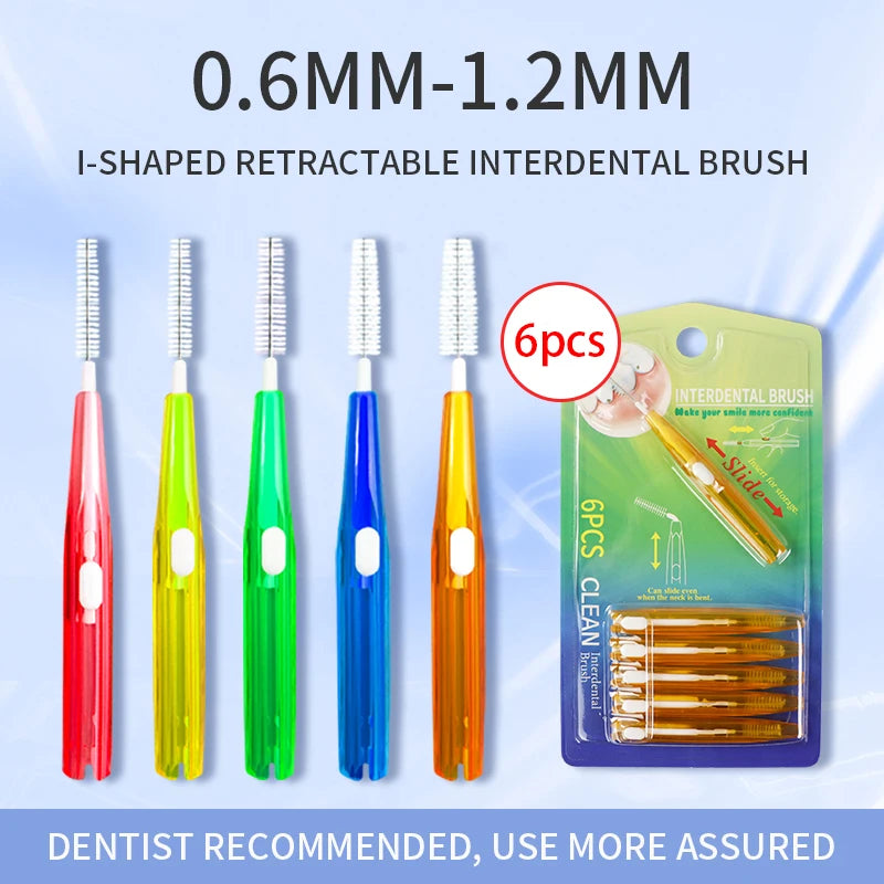 Lot de 6 brosses interdentaires coulissantes, cure-dents orthodontiques, nettoyage entre les dents, brosses souples en silicone