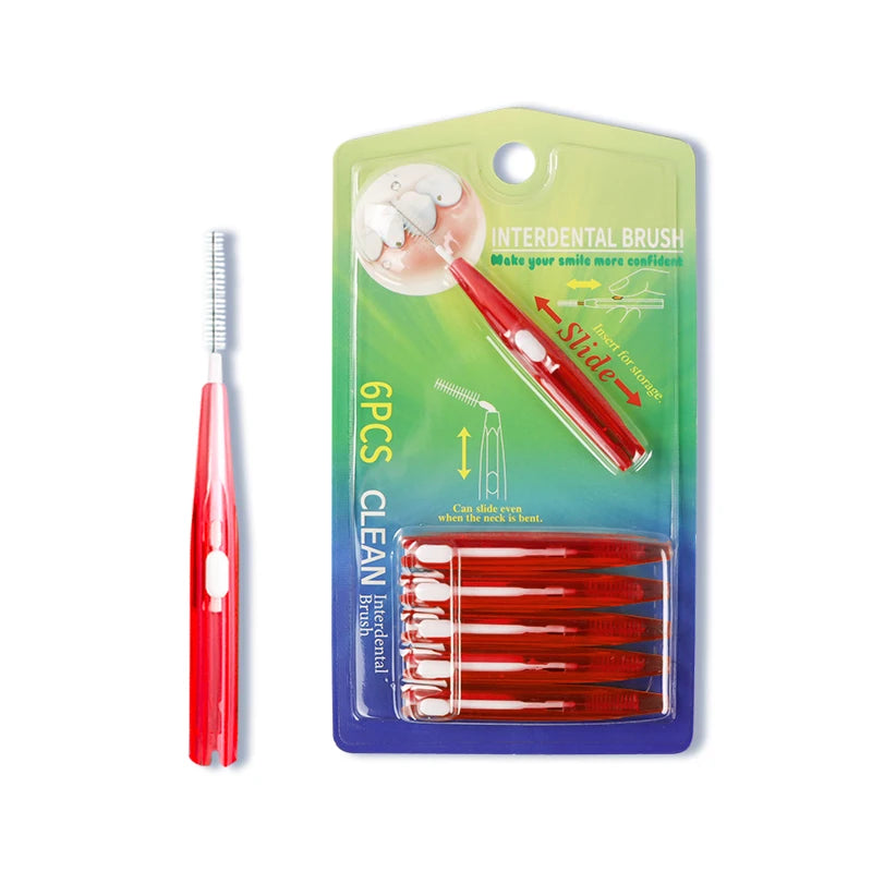 Lot de 6 brosses interdentaires coulissantes, cure-dents orthodontiques, nettoyage entre les dents, brosses souples en silicone