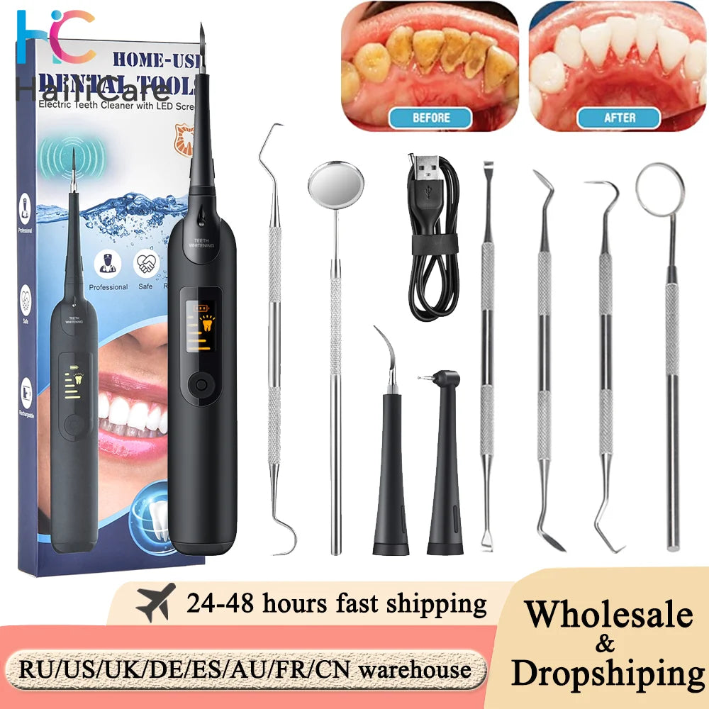 Ensemble de brosse dents électrique à LED avec détartreur sonique, élimine les taches et le tartre dentaire, nettoie les dents, blanchit les dents, hydrate et soigne les dents.