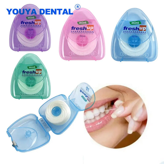 Fil dentaire portable de 50m, cure-dents, hygiène bucco-dentaire