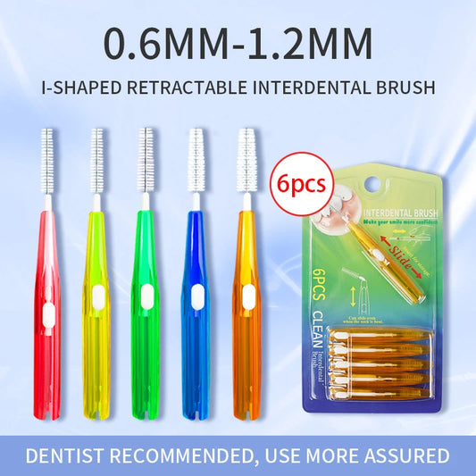 Lot de 6 brosses interdentaires coulissantes, cure-dents orthodontiques, nettoyage entre les dents, brosses souples en silicone